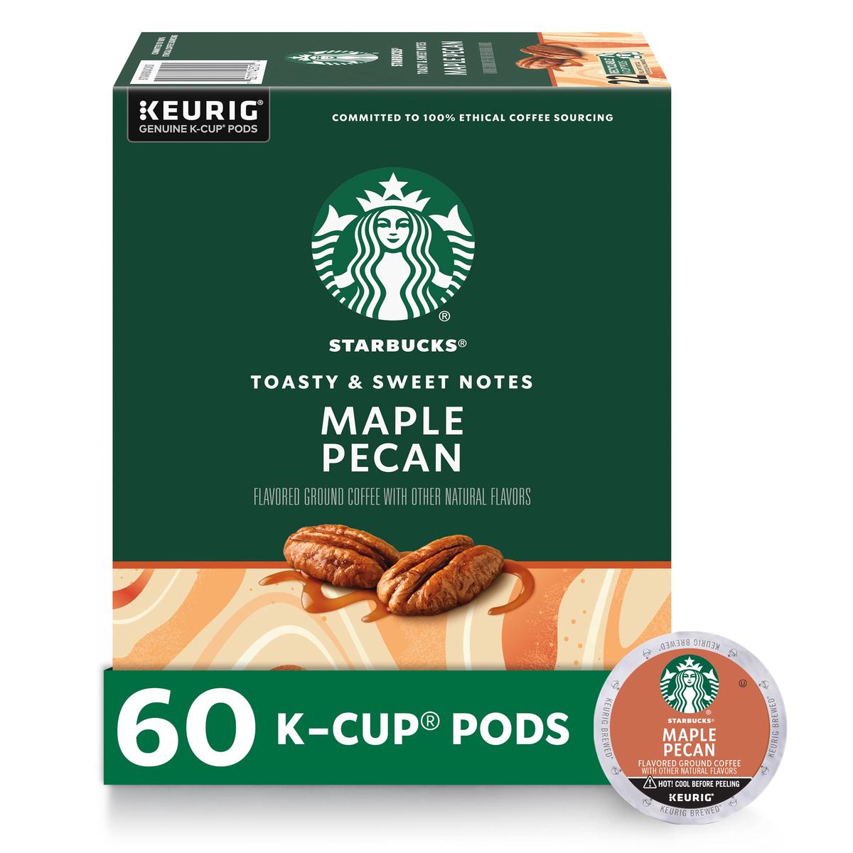 Starbucks Maple Pecan Flavored K-Cup Pods, 100% Arabica Coffee, 60 Pods (6 Boxes), Naturally Flavored, Perfect for Coffee Lovers