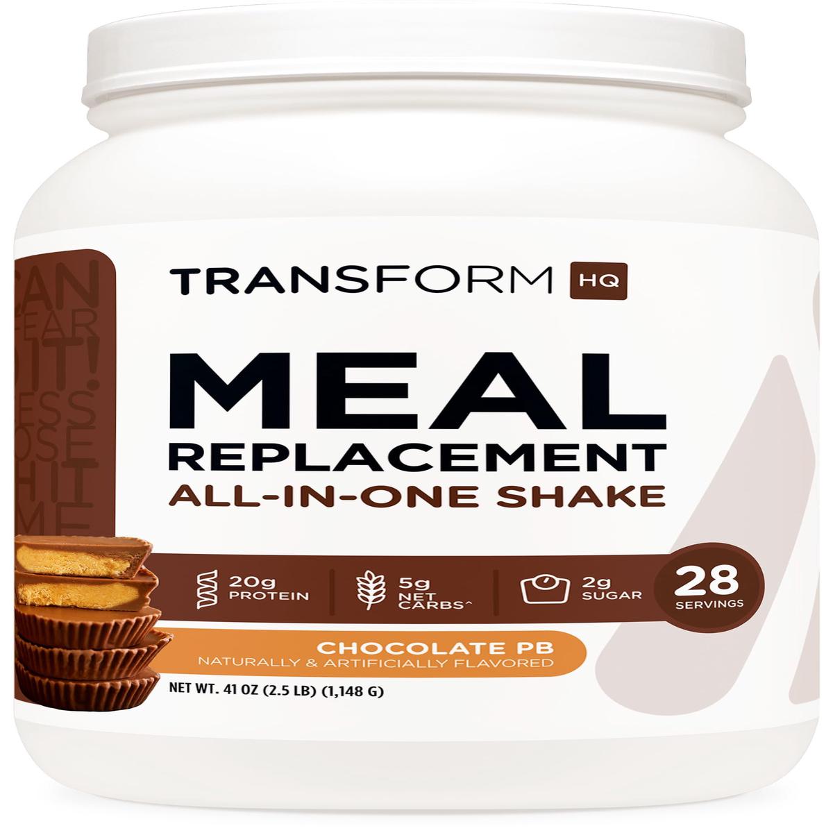 TransformHQ Meal Replacement Shake Powder - Gluten Free, Non-GMO, Chocolate Peanut Butter Flavor, 28 Servings