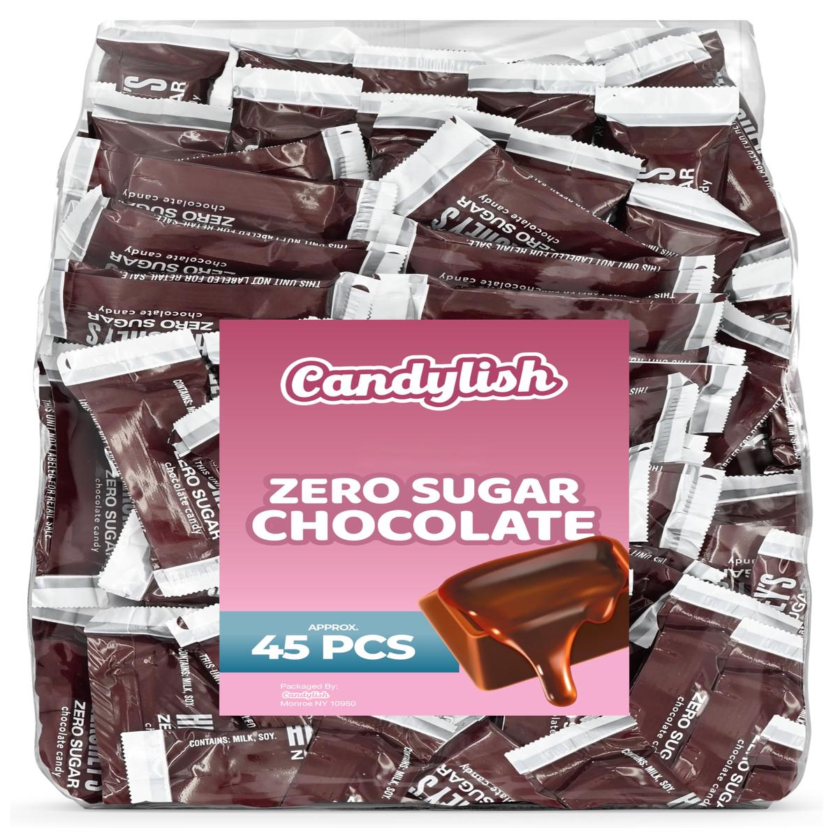 Zero Sugar Milk Chocolate Candy Bars - Approx. 45 Pieces Bulk Pack