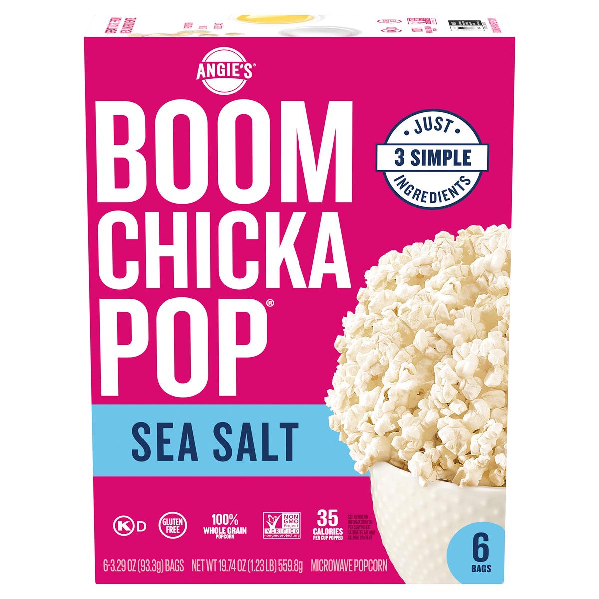 Angies BOOMCHICKAPOP Sea Salt Microwave Popcorn, 6 Count, 3.29 oz Bags, Lightly Salted, Snack Size