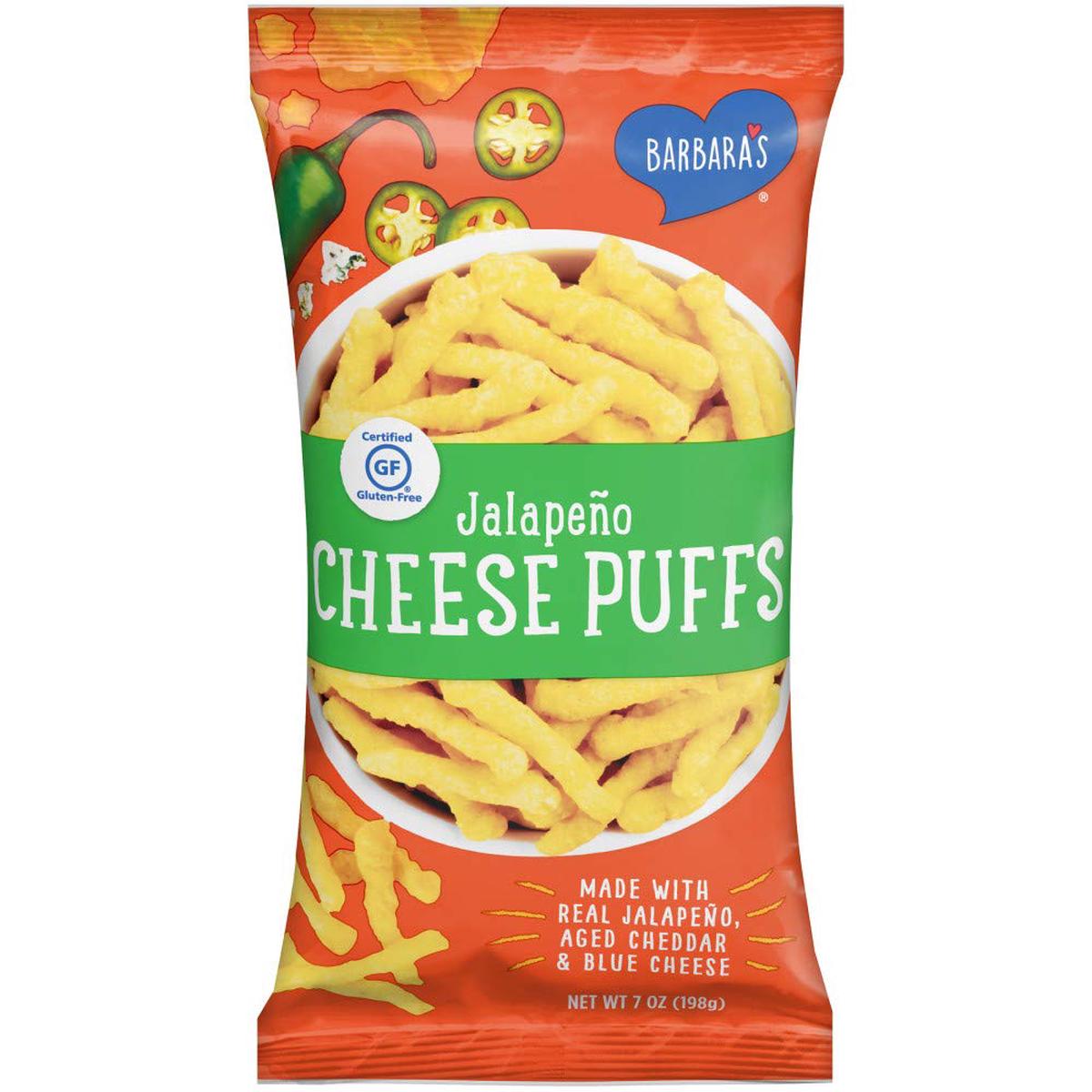 Barbara S Bakery Jalapeno Cheese Puffs, Cheese Puffed Kids Snack Made With Real Aged Cheddar And Blue Cheese, Gluten Free Snack