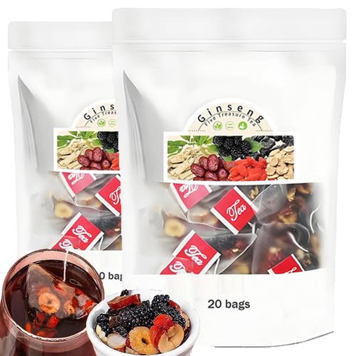 Ginseng Five Treasure Tea - Kidney Tea Formula Ginseng Six, Organic Kidney Cleanse Chinese Natural Herbal For Men Women, The Par