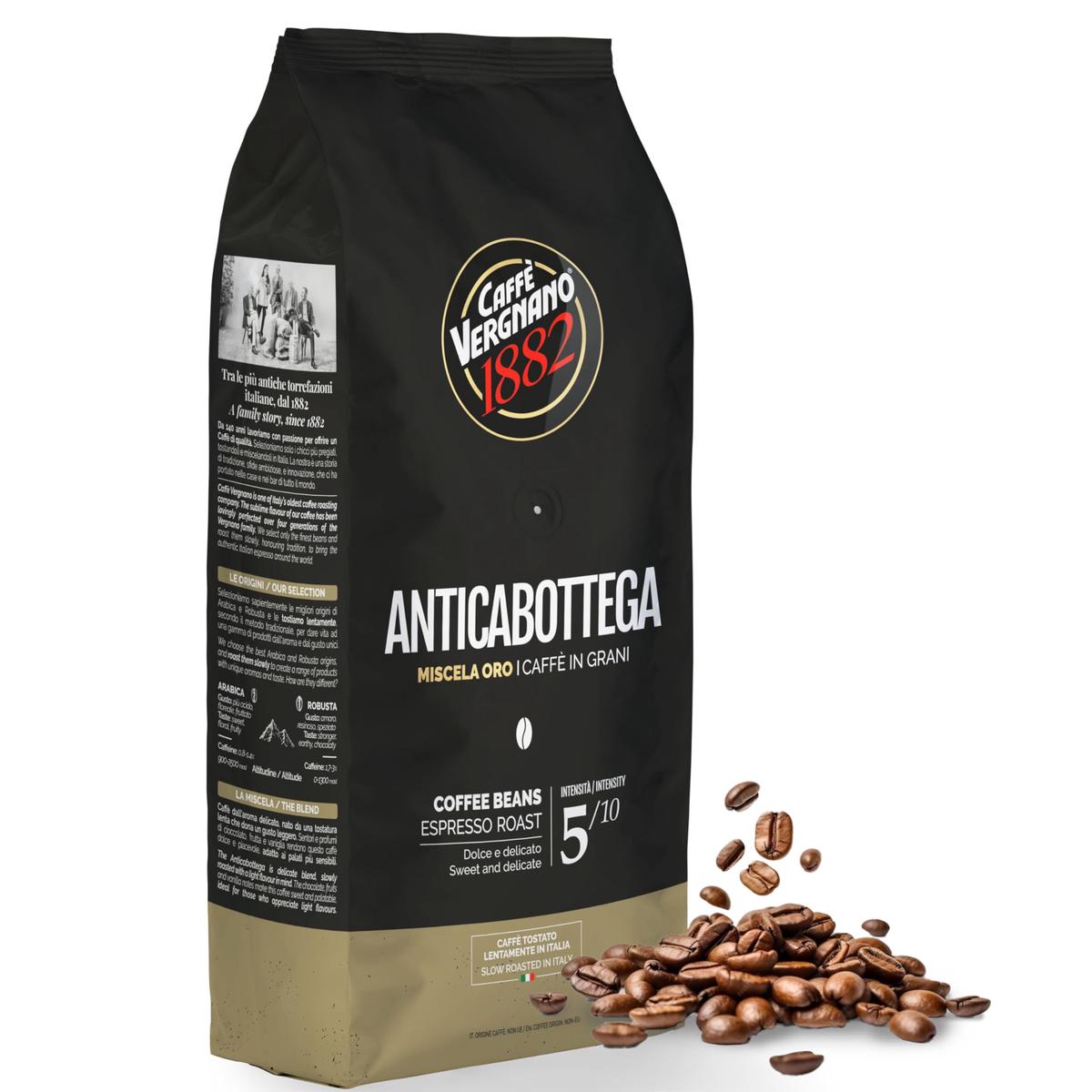 Caffe Vergnano 1882 Antica Bottega Whole Bean Arabica Medium Roast Espresso, 2.2 Lbs Bag - Italian Coffee Beans With Notes Of Ch