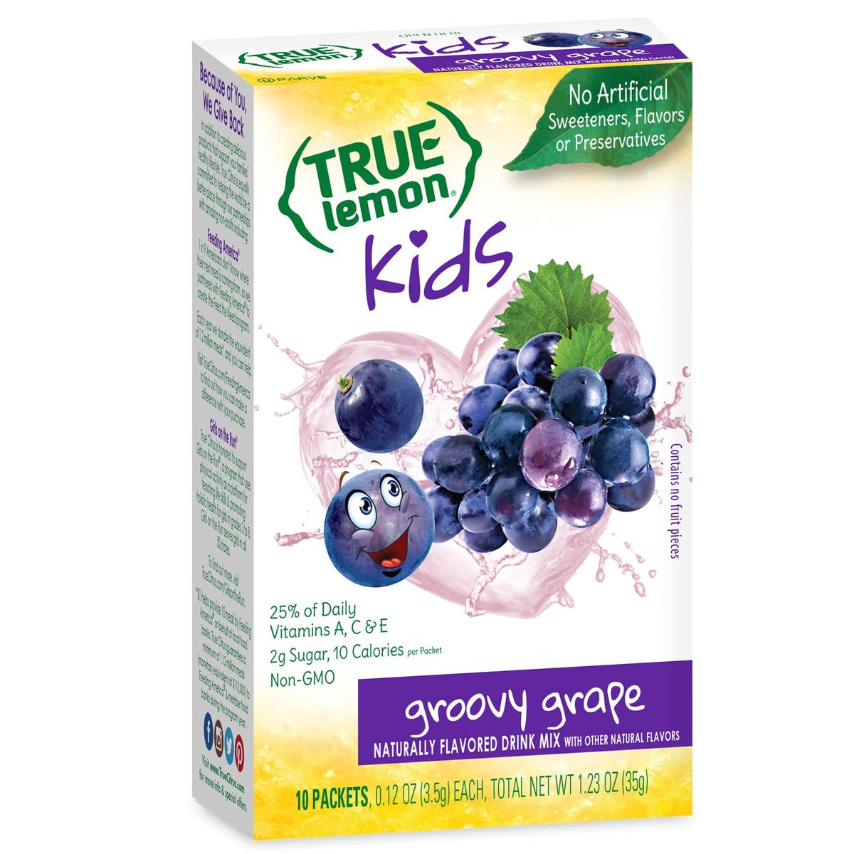 TRUE LEMON KIDS Groovy Grape (10 Packets) for Hydration - No Preservatives, No Artificial Flavors, No Artificial Sweeteners - Lo