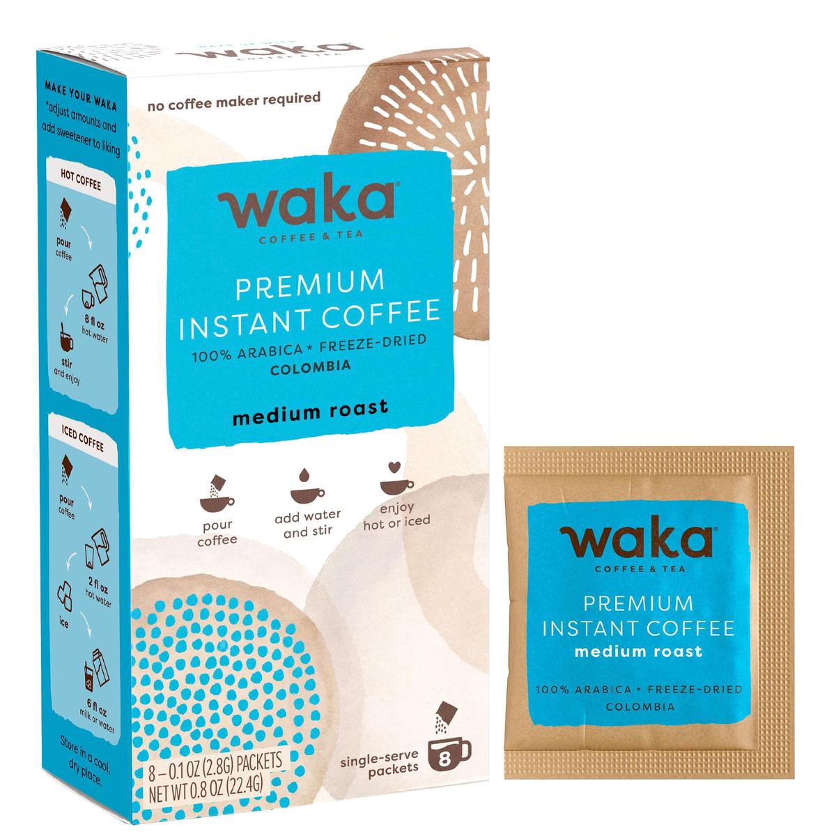 Waka Coffee Premium Instant Coffee Sachets - 100% Arabica, Medium Roast - 8 Count