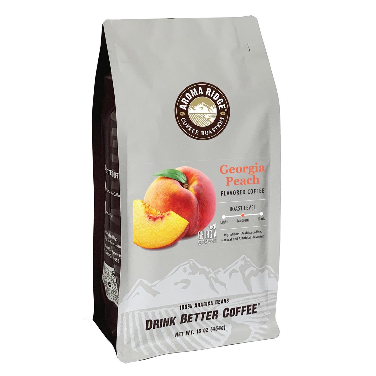 Aroma Ridge Georgia Peach Flavored Coffee, Whole Bean, 16 Ounce Bag