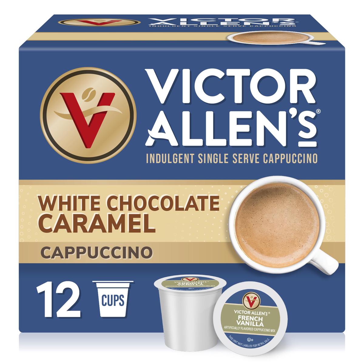 Victor Allens Coffee White Chocolate Caramel Cappuccino Pods, 12 Count, Single Serve for Keurig, Brown