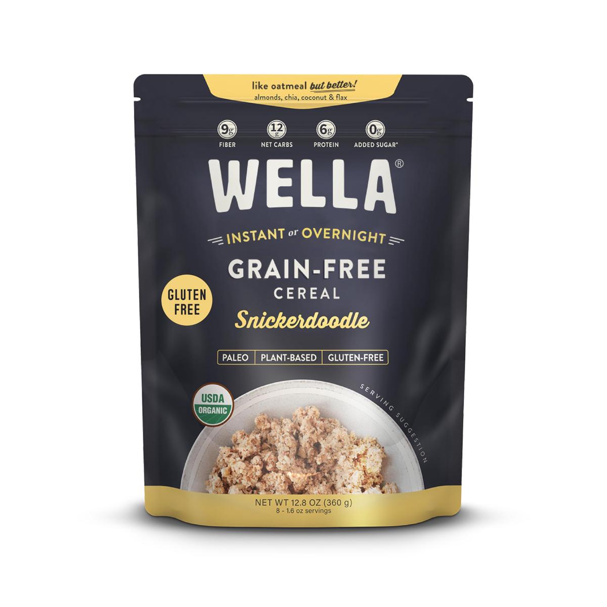 Wella Cereal Oatmeal Alternative, Gluten-Free Breakfast Hot Cereal, Grain-Free Paleo Organic Vegan High Protein Superfood, Plant-Based Non-Gmo, Low In Net Carbs, Multi-Serve Bag, Snickerdoodle Flavor 