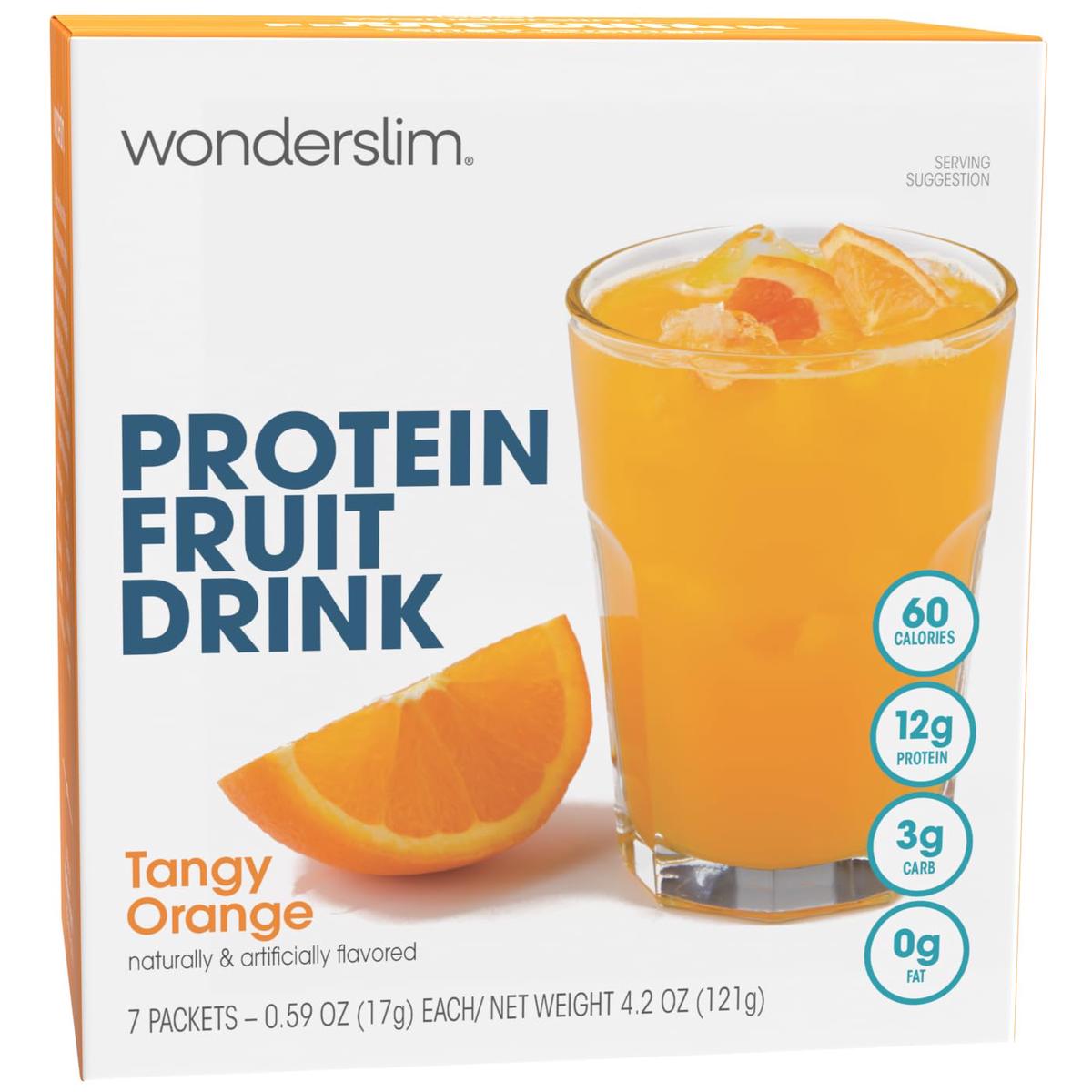 Wonderslim Protein Fruit Drink, Tangy Orange, No Fat, Gluten Free, Keto Friendly & Low Carb (7Ct)