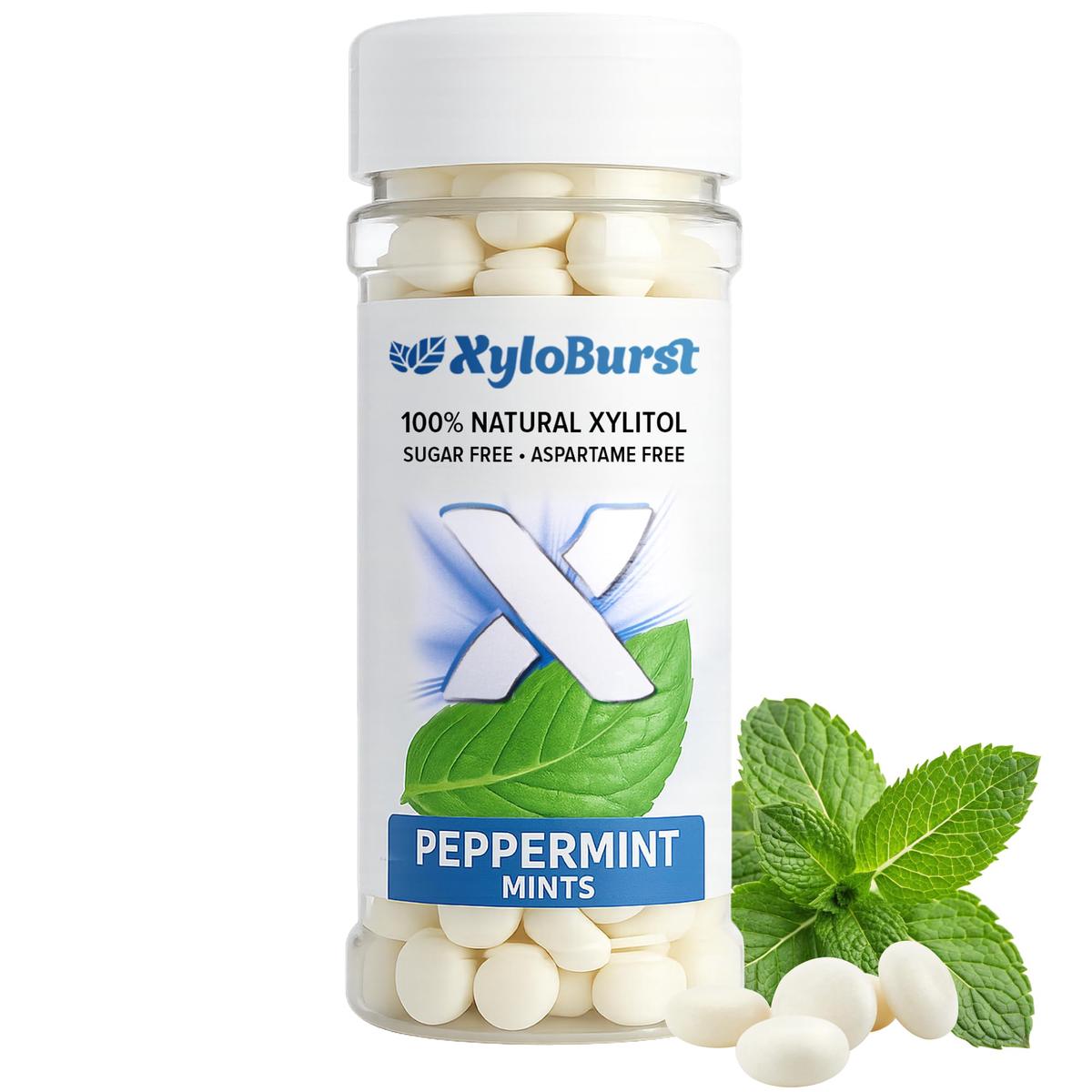 Xyloburst Xylitol Mints - Sugar Free, Vegan, Keto Friendly, Peppermint Flavor, 200 Count Jar