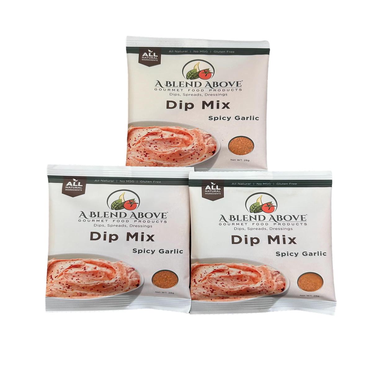 A Blend Above Spicy Garlic Dip Mix for Gourmet Appetizers for Parties, 1 oz Packet (3 Pack), Spicy Dip, Gluten-Free, No MSG, All