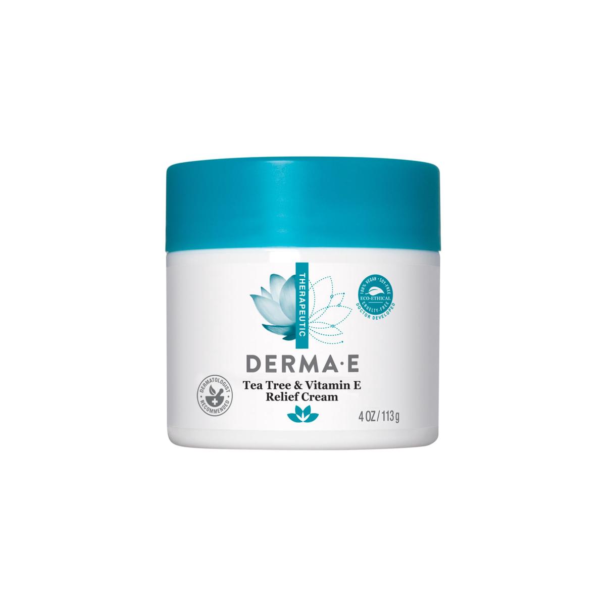 Derma E Tea Tree And Vitamin E Relief Cream - Deeply Moisturizing Tea Tree Lotion - Vitamin E Cream Soothes, Calms And Nourishes