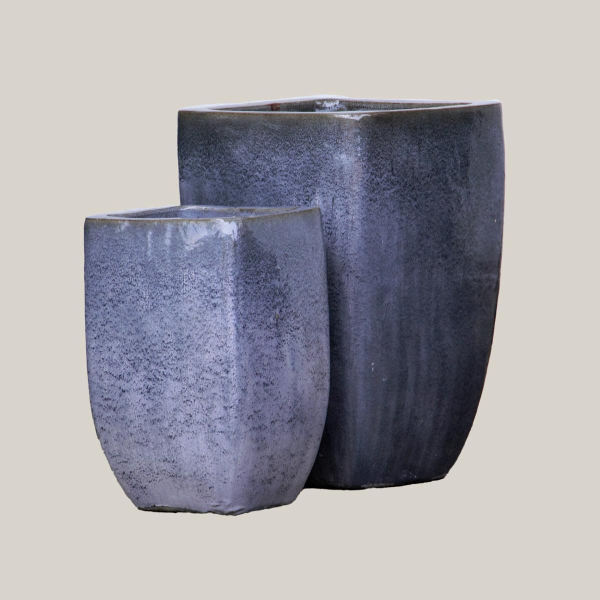 Grey Milan Rounded Edge Square Ceramic Pot - 16" x 16" x 23" | Grey
