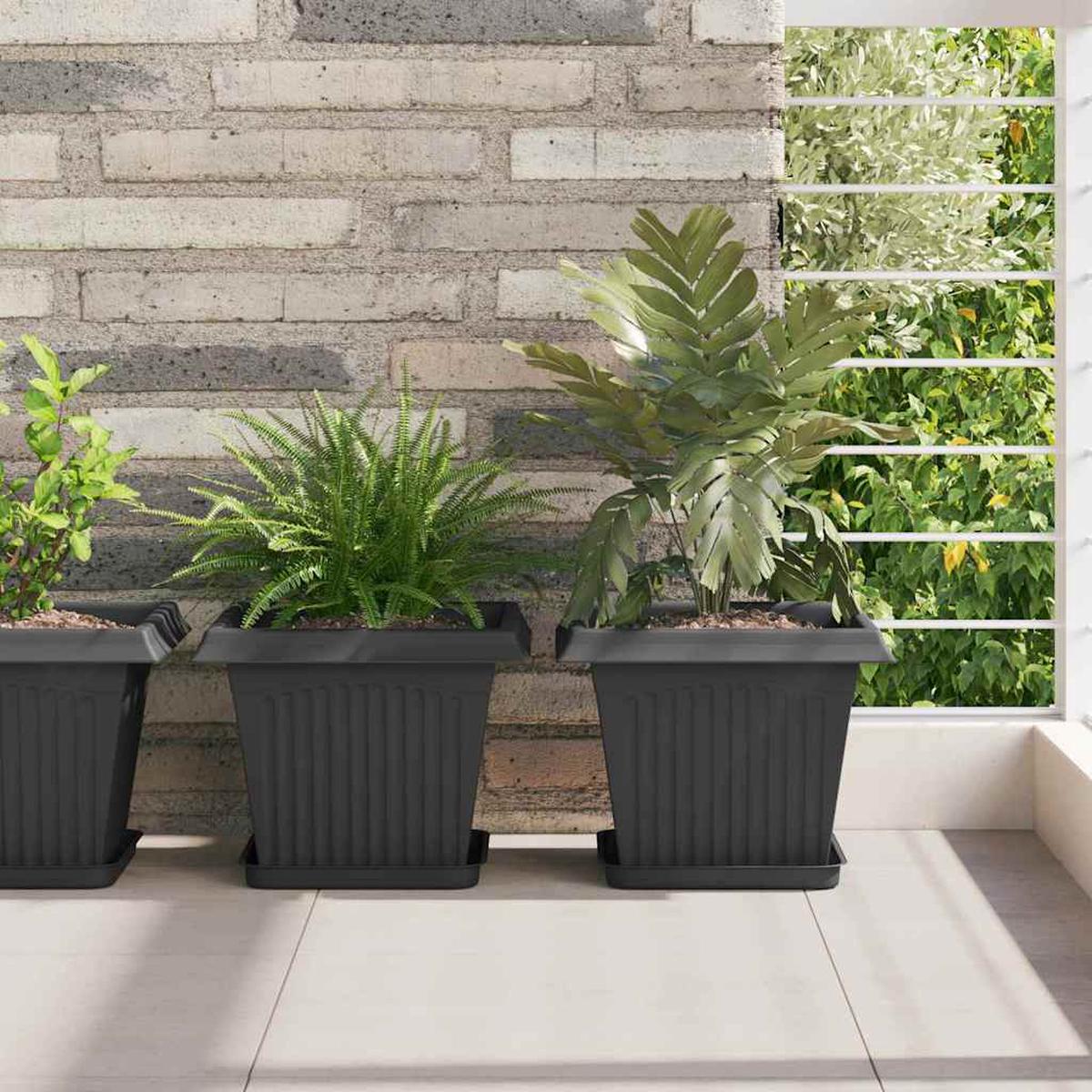 vidaXL Square Flower Pot 24 pcs Black 28.5 x 28.5 x 22 cm Plastic