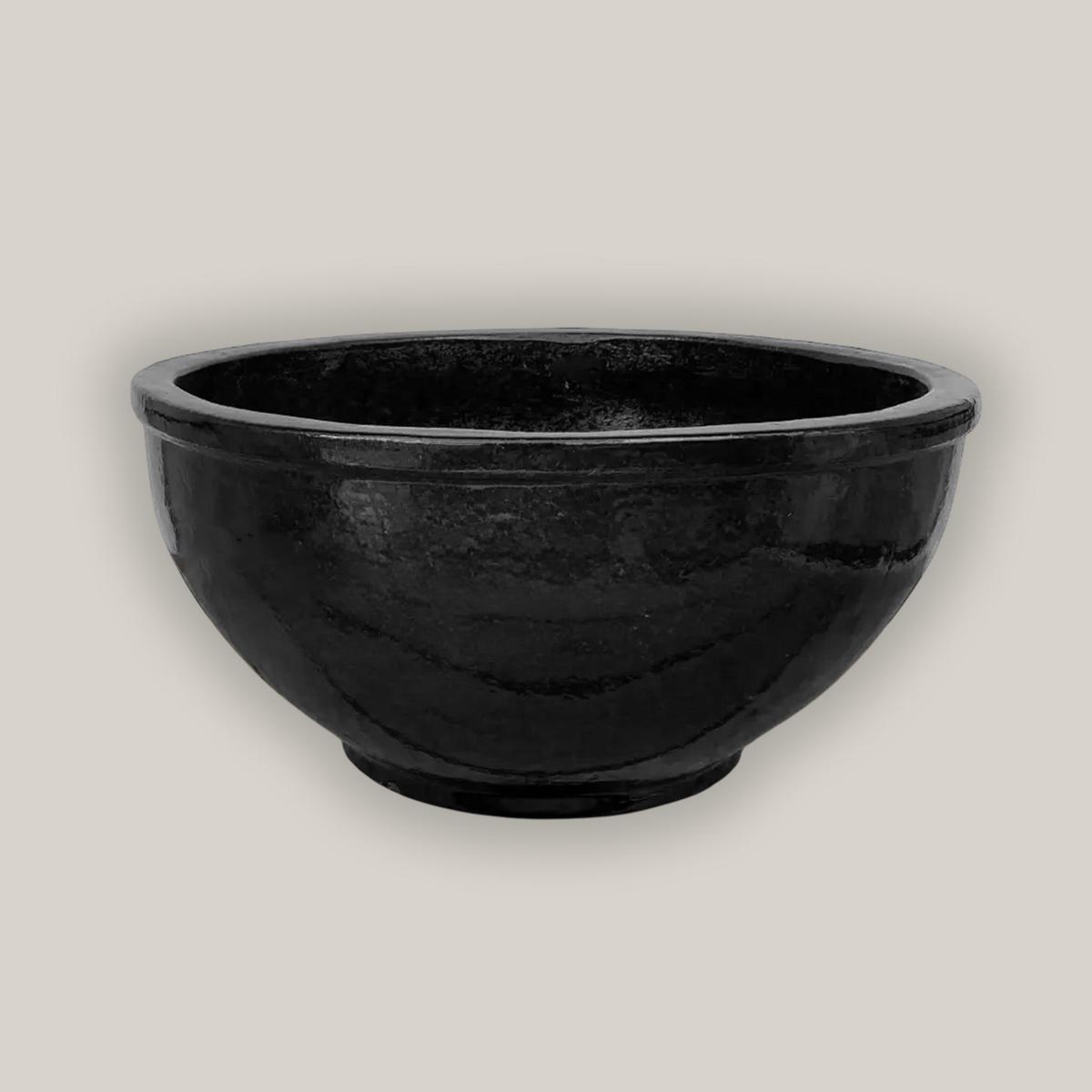 3009L1 - Matte Black Traditional Low Ceramic Bowl - 12" x 12" x 6.5"