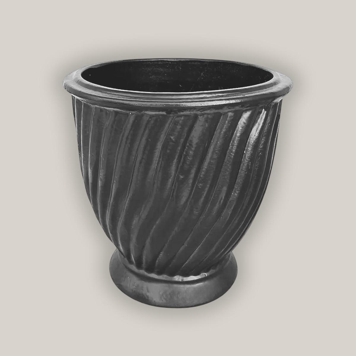 3080L1 - Matte Black Ceramic Ridged Urn - 10" x 10" x 10" | Matte Black