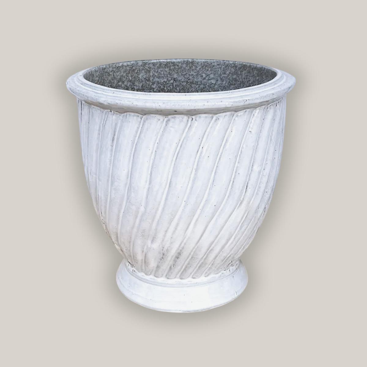 3080L4 - White Ceramic Ridged Urn - 10" x 10" x 10" | White