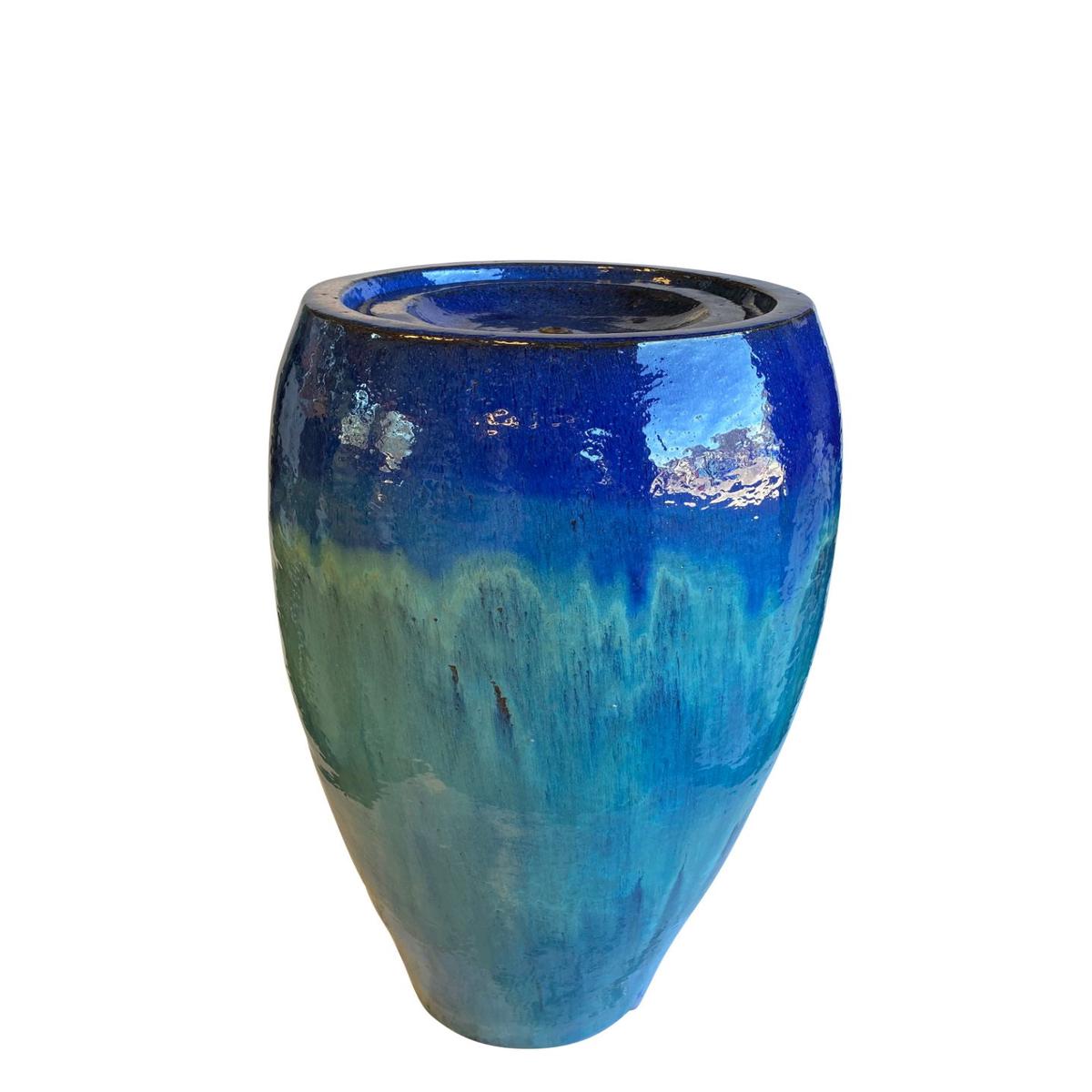 5252N57 - Blue/Marble Green Tall Slim Fountain - 21" x 21" x 50" | Blue/Marble Green | Ceramic