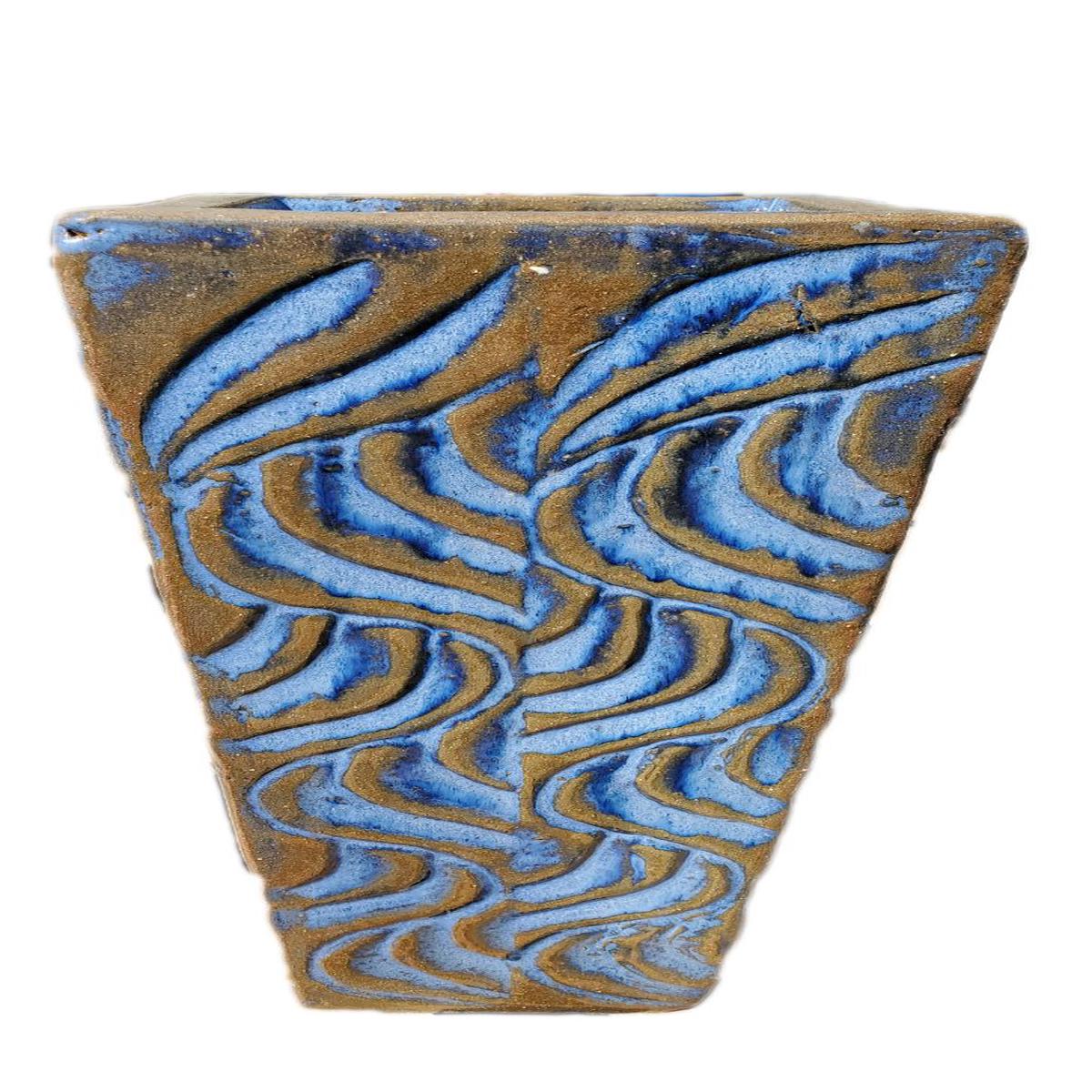 9068P75 - Tuscany Blue Wavy Line Wedge Pot - 16" x 16" x 35"