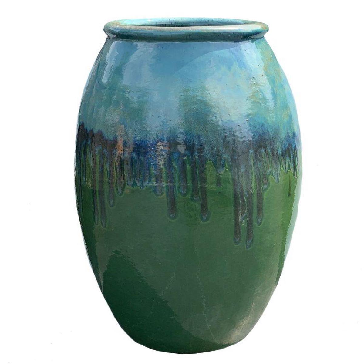 9894P53 - Aqua/Apple Green Ceramic Toggle Pot with Lip - 19" x 19" x 40"