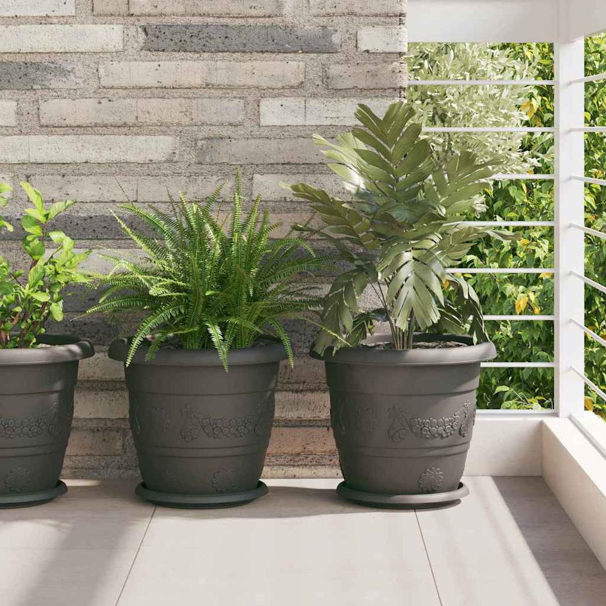 vidaXL Round Flower Pot 24 pcs Black  30 x 25 cm Plastic