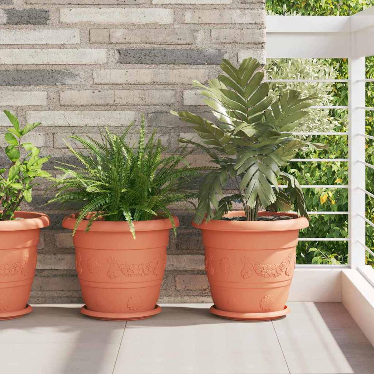vidaXL Round Flower Pot 24 pcs Brick Red  34 x 28 cm Plastic
