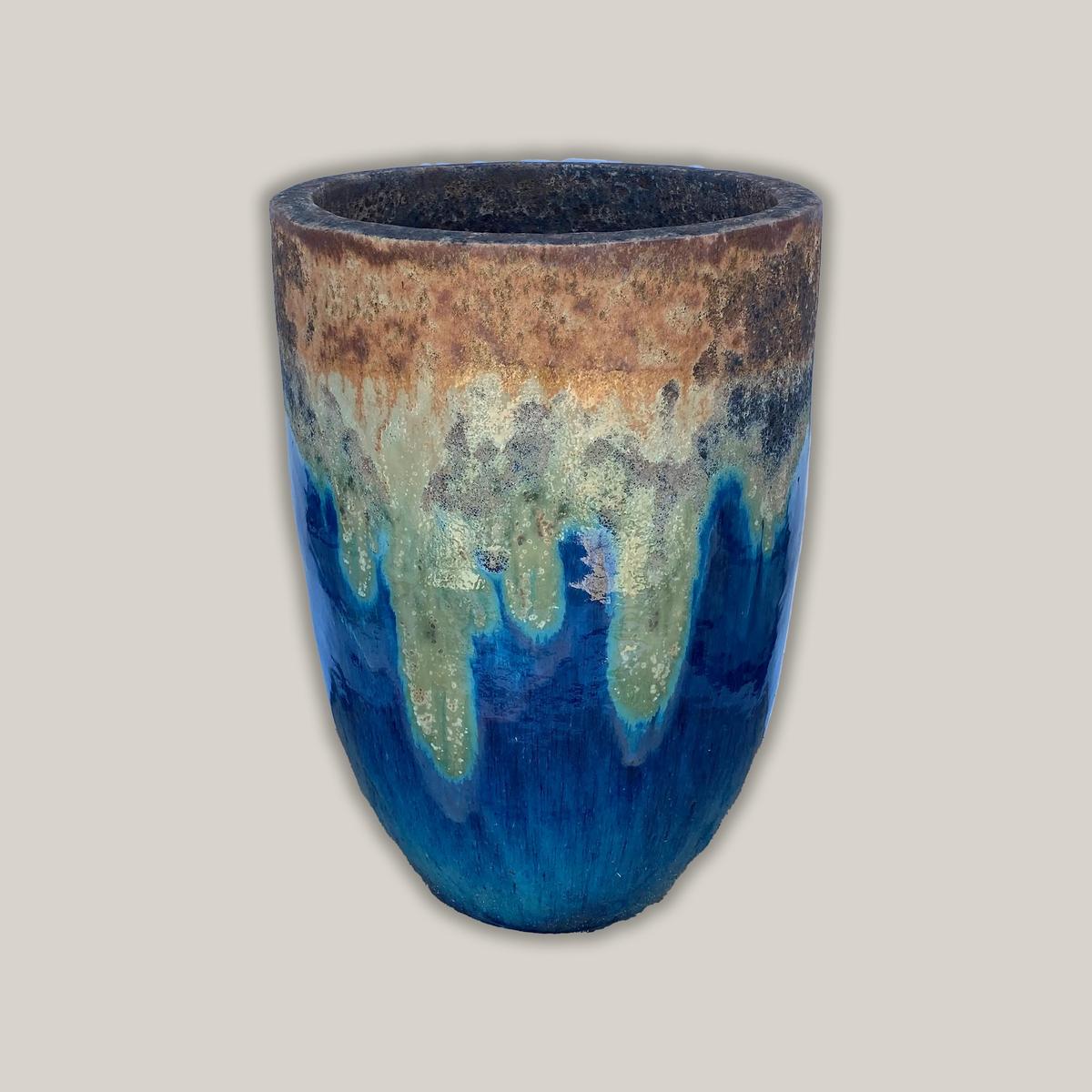 8166S43 - Angkor/Marble Green Modern Tapered Cylinder Pot - 21" x 21" x 32" | Angkor/Marble Green | Ceramic