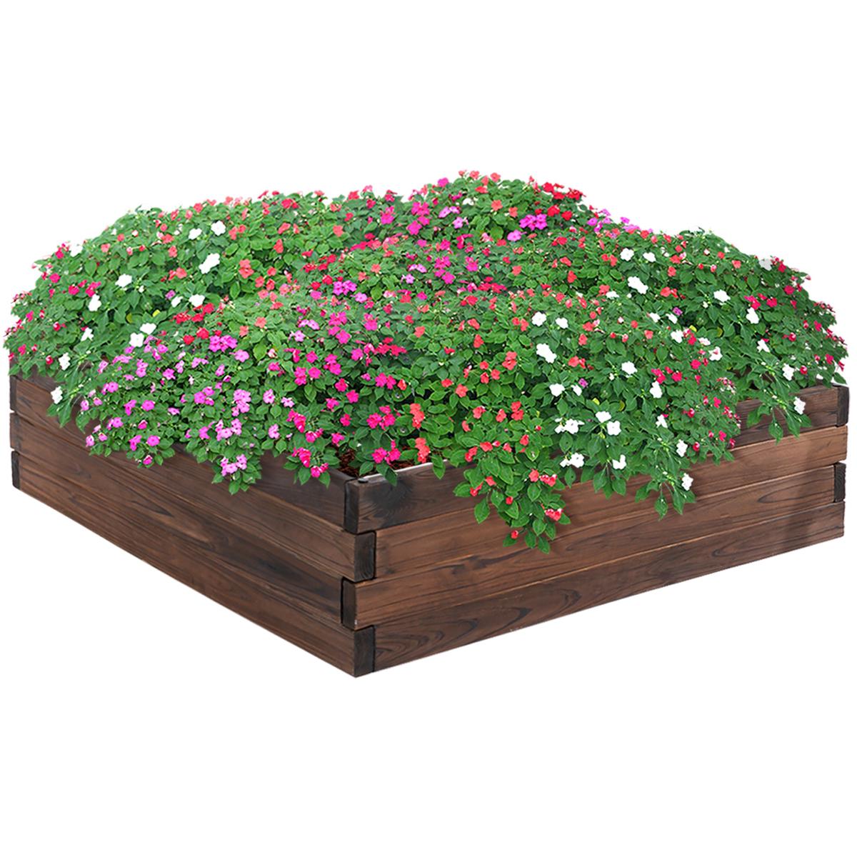 128L Wooden Raised Garden Bed Planter 80x80x22.5cm - Carbonized
