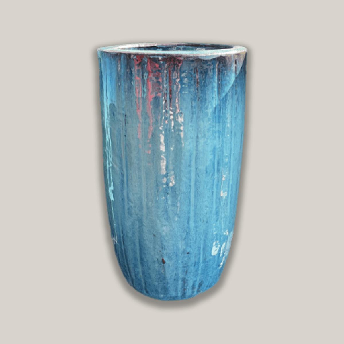 8423N66FS - Antique Marble Green Vertical Lines Round Ceramic Planter - FREE SHIPPING - 10" x 10" x 17" / Antique Marble Green