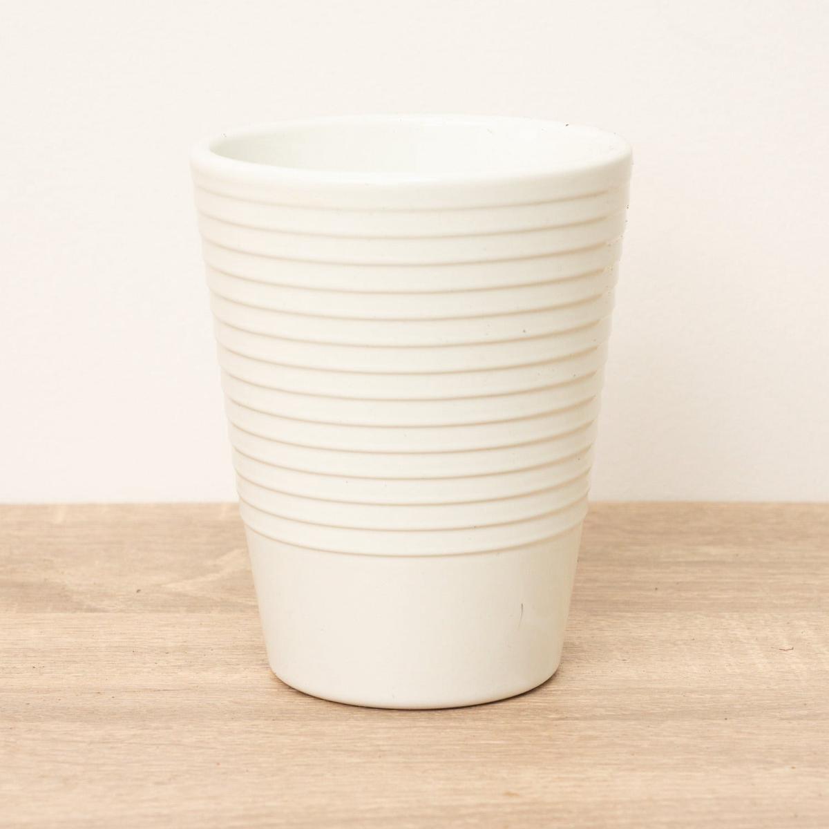 Slimline White Ribbed Plant Pot