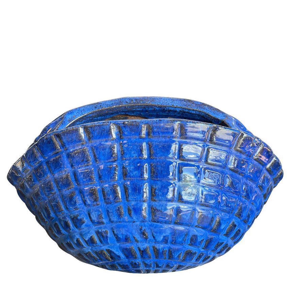 9789C1 - Cobalt Blue Ceramic Wide Seashell Pot - 14" x 12" x 12"