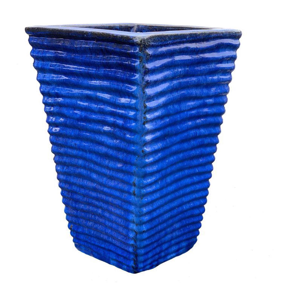 9755C1A - Cobalt Blue Ceramic Ripple Square Planter - 11" x 11" x 24" / Cobalt Blue