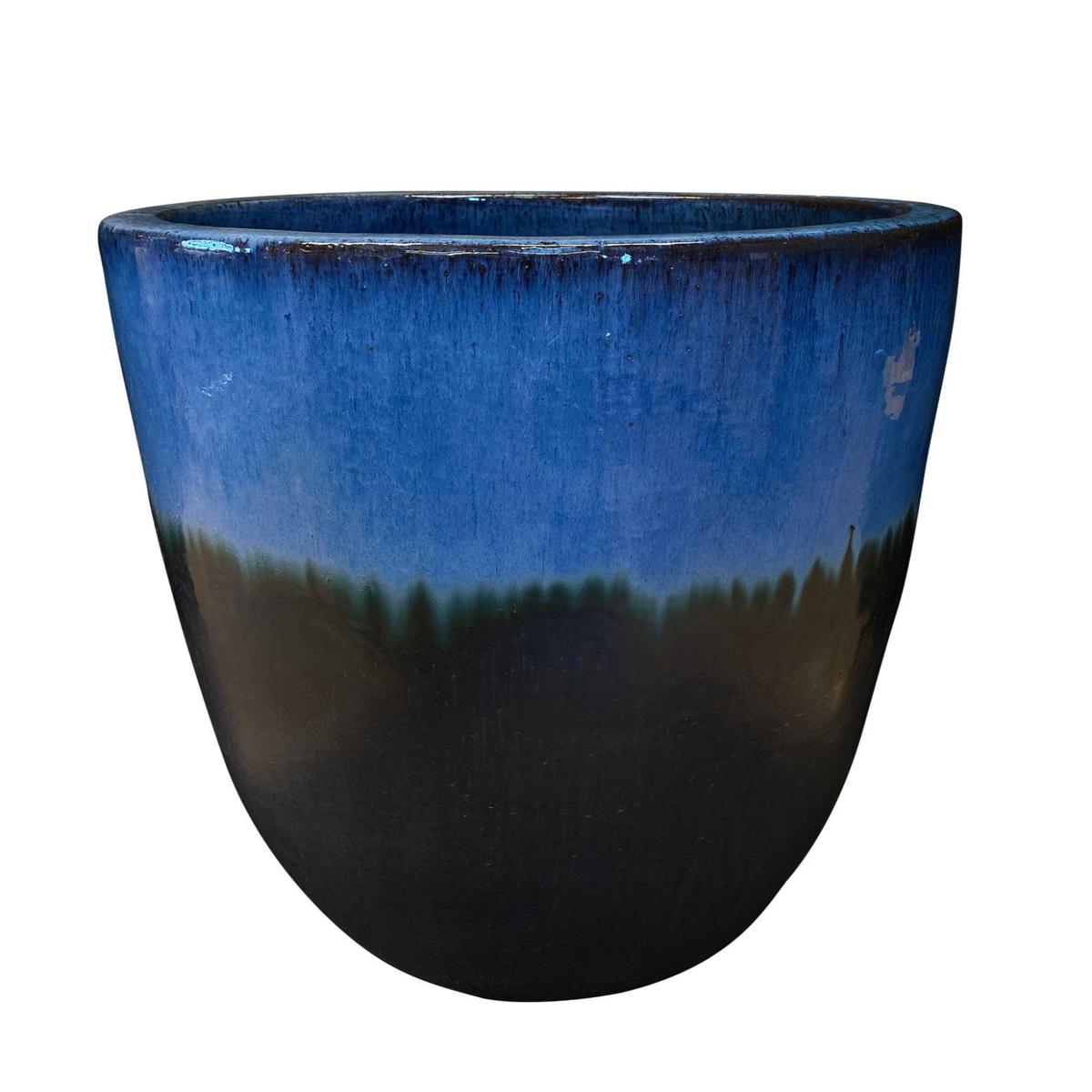 9014P97 - Blue/Matt Black Modern U Cylinder Ceramic Planter - 22" x 22" x 32" | Blue / Matt Black | Ceramic