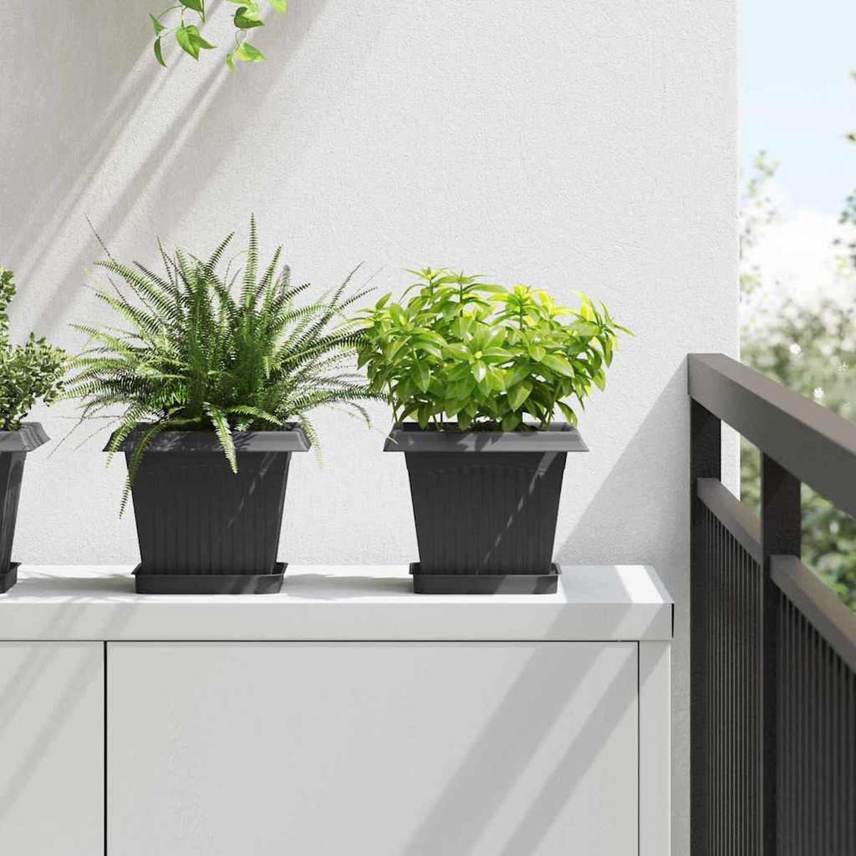 vidaXL Square Flower Pot 24 pcs Black 20 x 20 x 16 cm Plastic