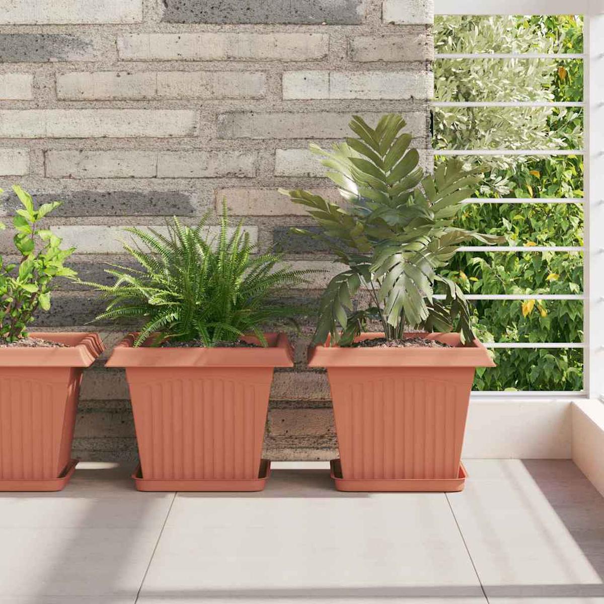 vidaXL Square Flower Pot 24 pcs Brick Red 28.5 x 28.5 x 22 cm Plastic