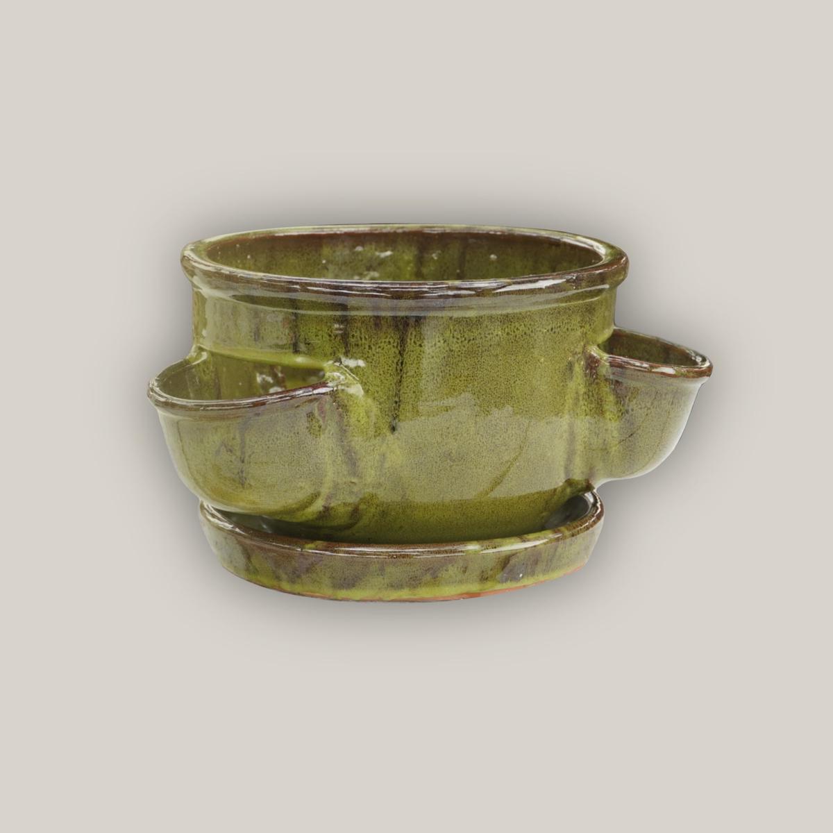 209M17 - Jade Black Ceramic Strawberry Pot - 15" x 15" x 8" | Jade Black
