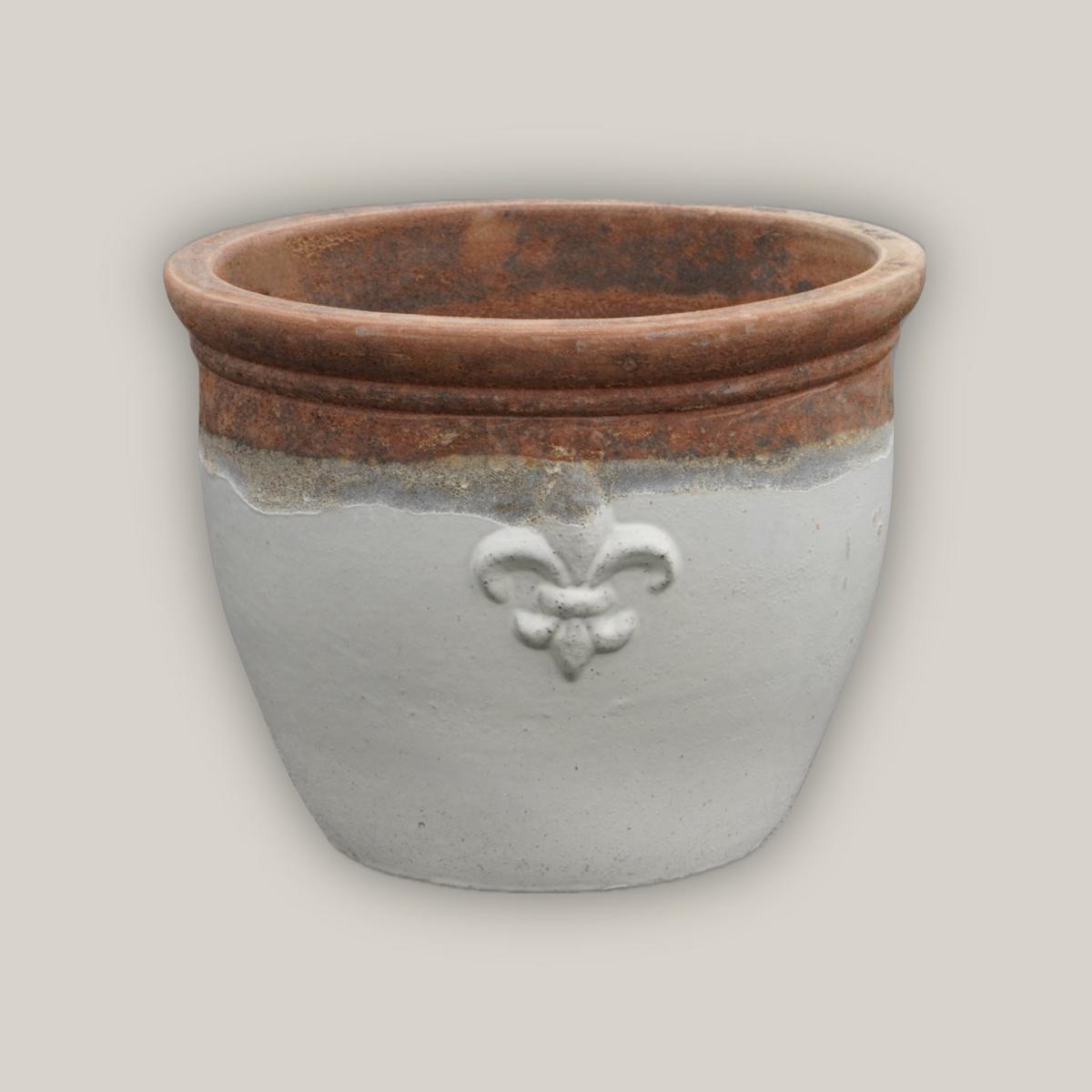8455S73 - Angkor/White Fleur de Lis Double Rim Ceramic Planter - 25" x 25" x 21" | Angkor/White