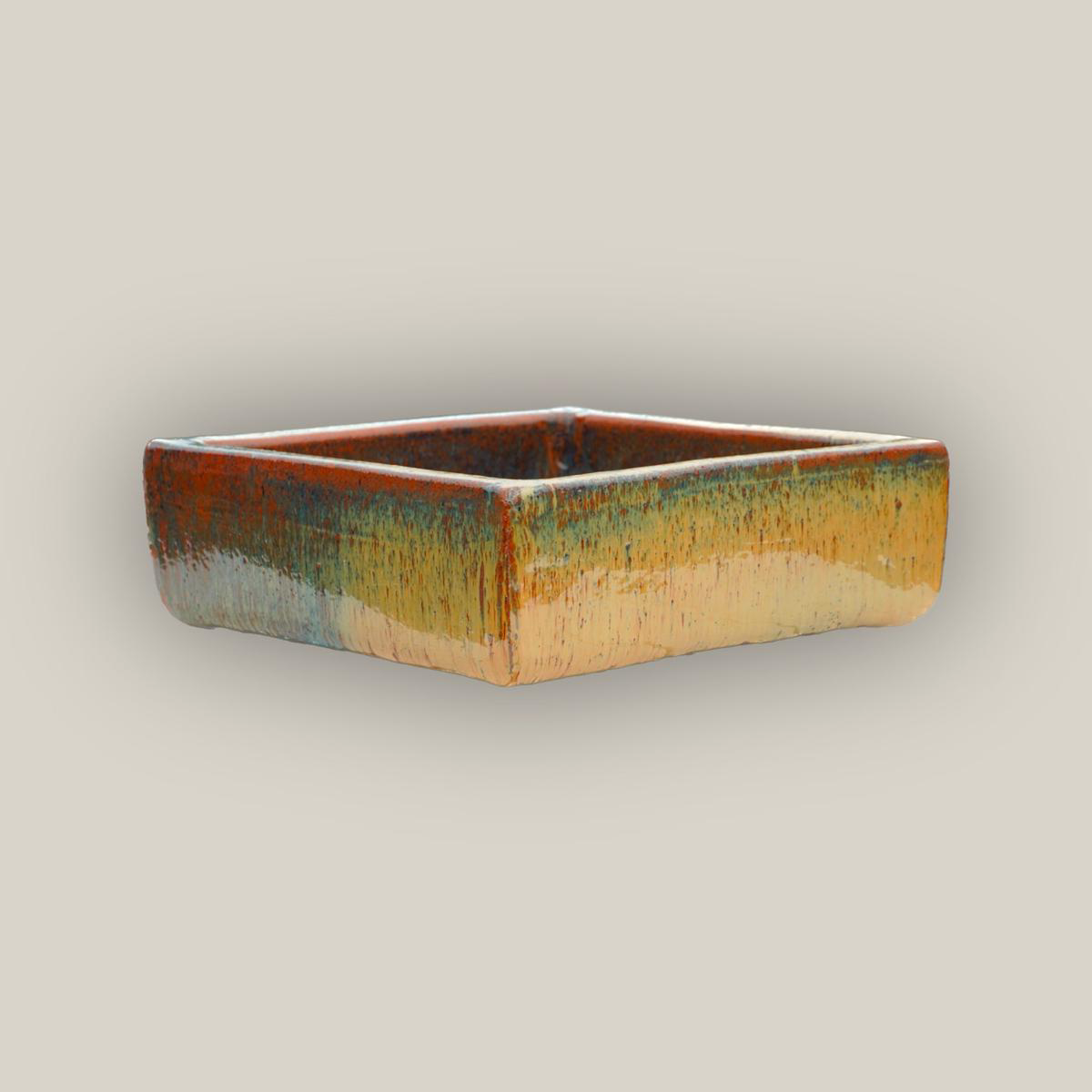 9788C9 8211 Burnt Cream Low Square Ceramic Planter 8211 198221 x 198221 x 48221 Burnt Cream