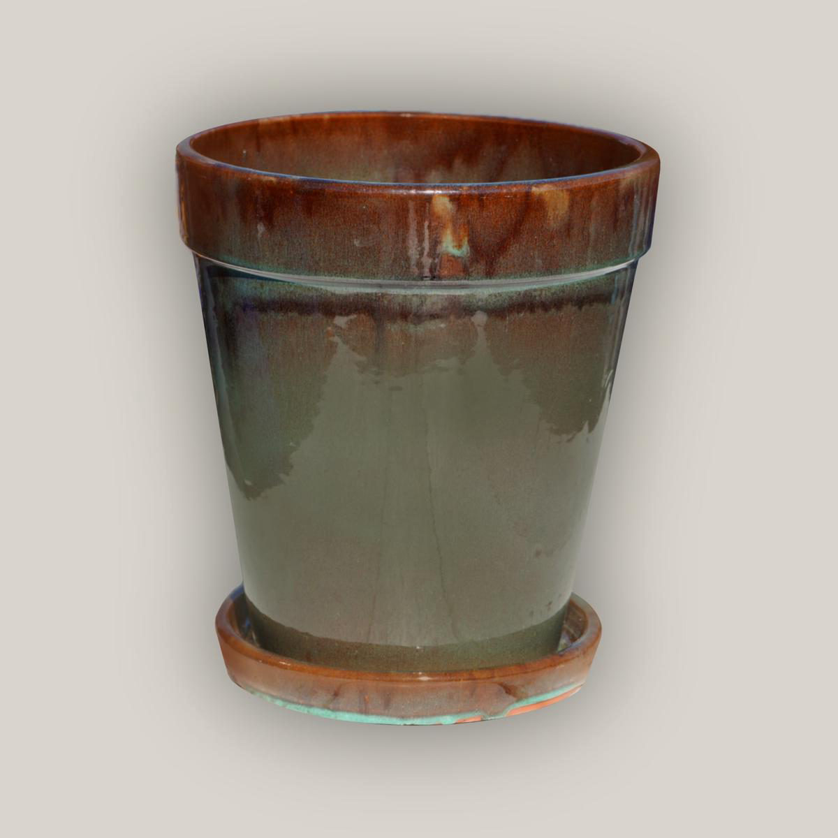 322M51 8211 Rain Green Round Ceramic Planter with Saucer 8211 48221 x 48221 x 58221 Rain Green