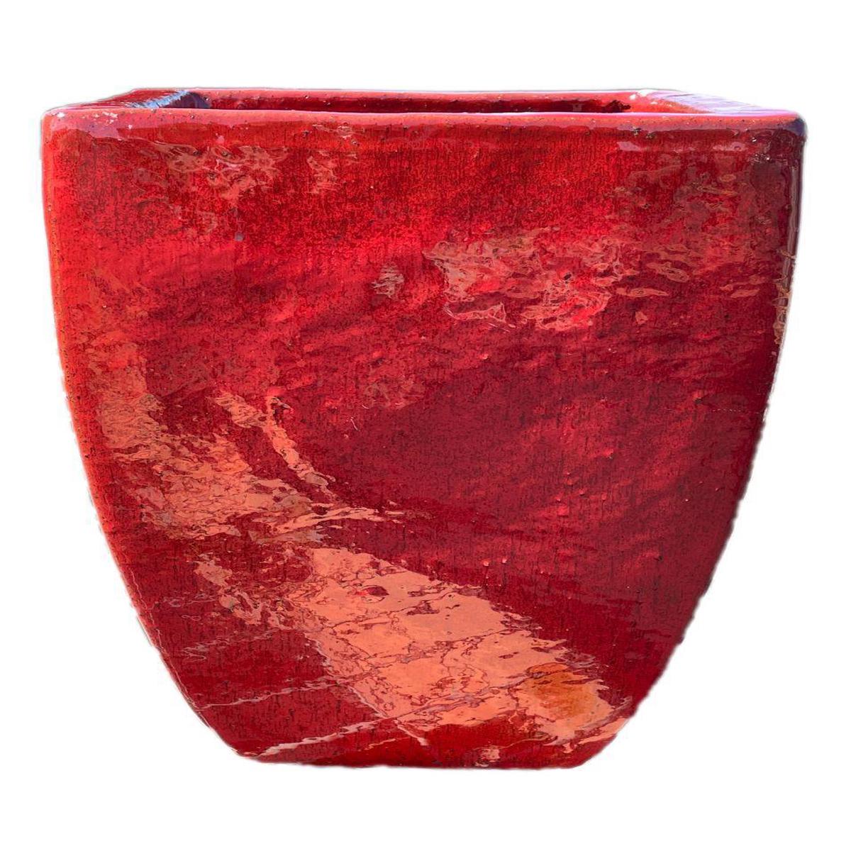 9128P12 - Chili Red Milan Square Pot - 13" x 13" x 18"