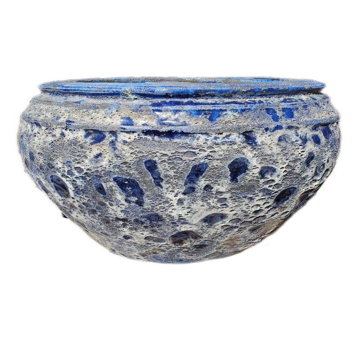 9147C40 - Seafoam Blue Giant Rope Rim Ceramic Pot - 26" x 26" x 24" / Seafoam Blue