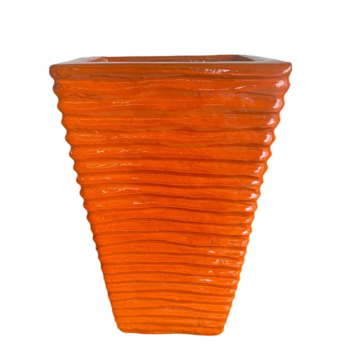 9755P16 -Pumpkin Spice Ceramic Ripple Square Planter - 16" x 16" x 35" / Pumpkin Spice
