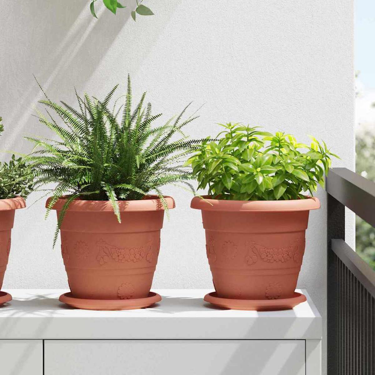 vidaXL Round Flower Pot 24 pcs Brick Red  22 x 18 cm Plastic