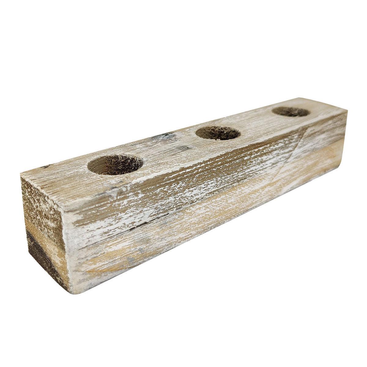White-washed 3-Hole Wooden Airplants Holder