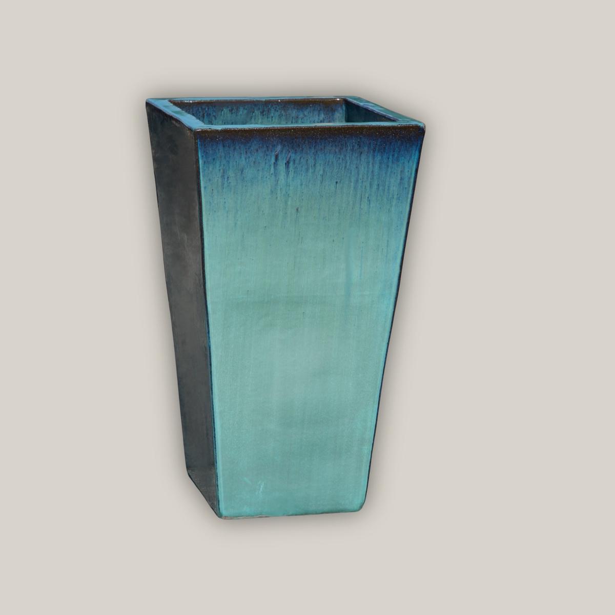 6018H1 - Turquoise Square Wedge Planter - 15" x 15" x 25" | Turquoise | Ceramic