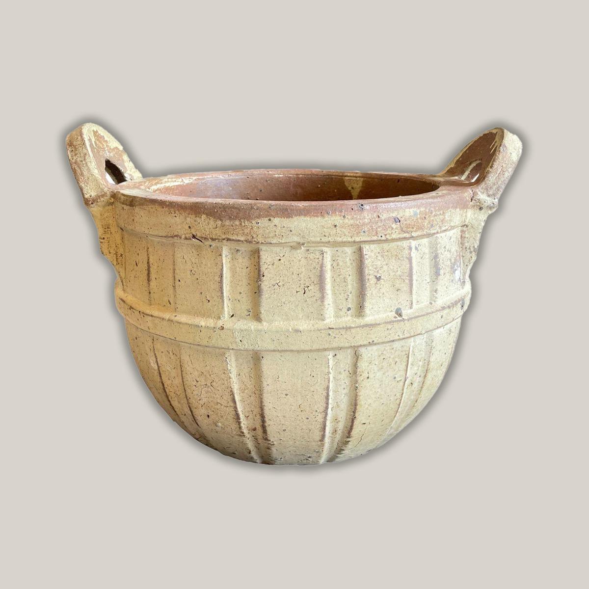 710R32 - Rustic Yellow Ceramic Basket Planter with Handles - 15" x 18" x 10" / Rustic Yellow