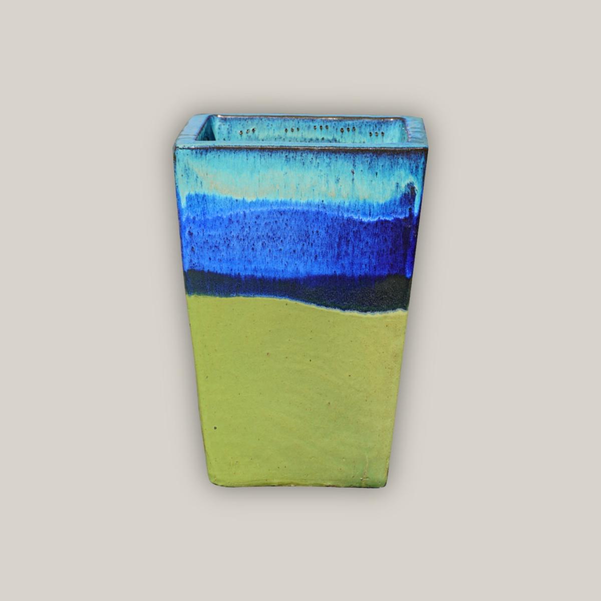 8865S46 - Marble Green/Blue/Apple Green Short Tapered Square Pot - 16" x 16" x 23" | Marble Green/Blue/Apple Green | Ceramic