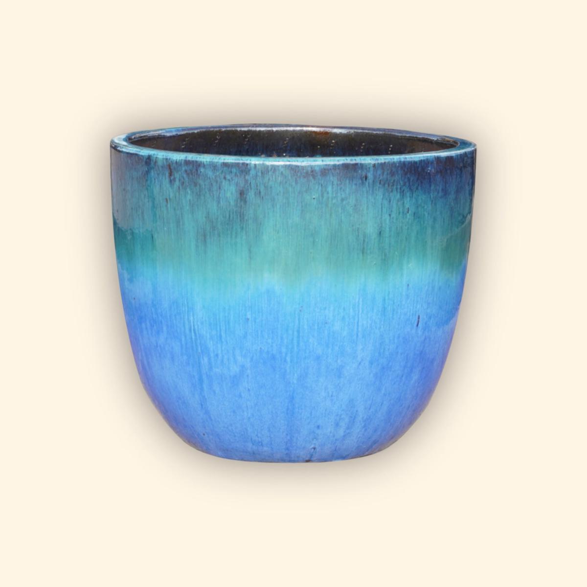 9082P37 - Aqua/Blue Ceramic Bullet Planter - 28" x 28" x 25"