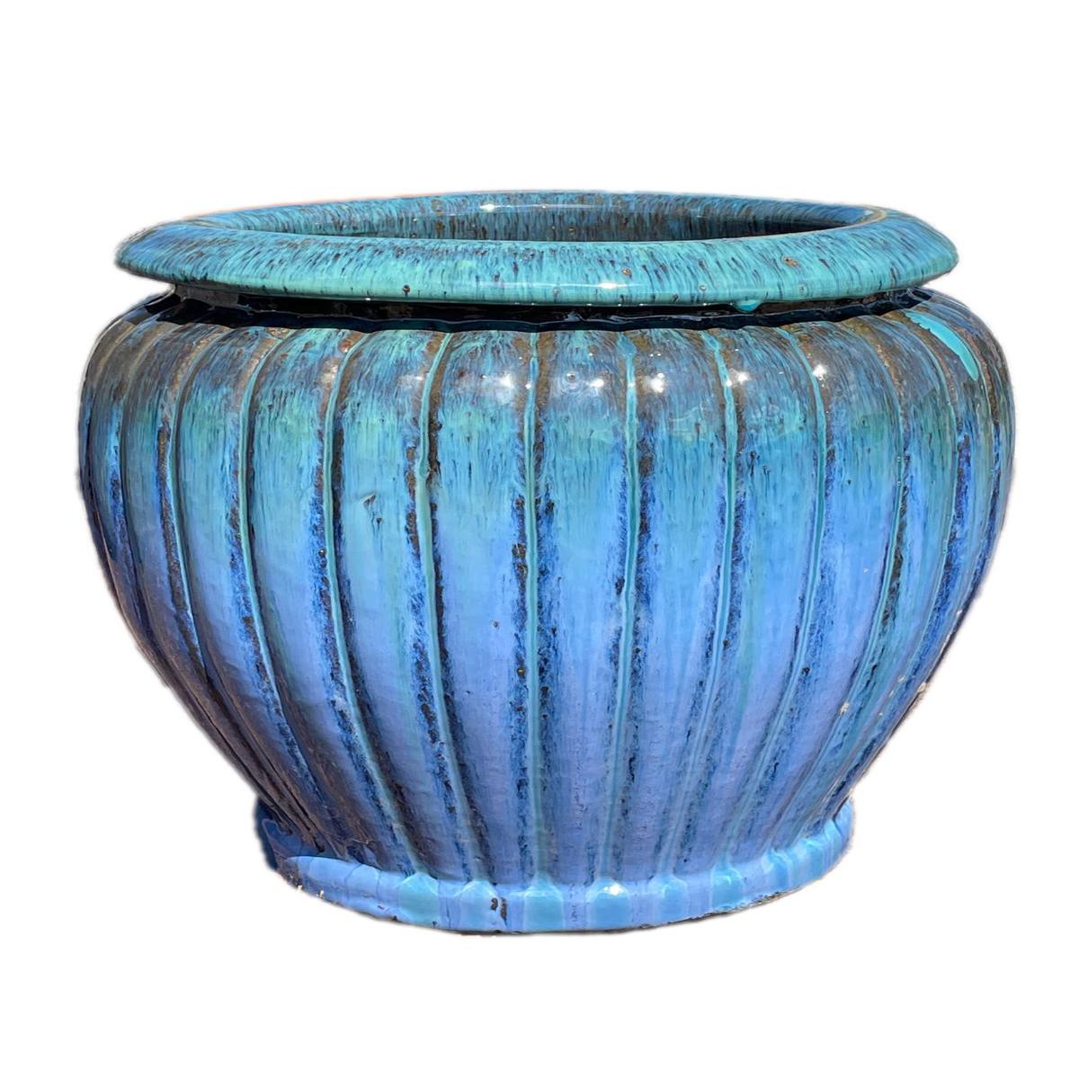 9835P37 - Aqua/Blue Ceramic Pumpkin Planter - 28" x 28" x 26"