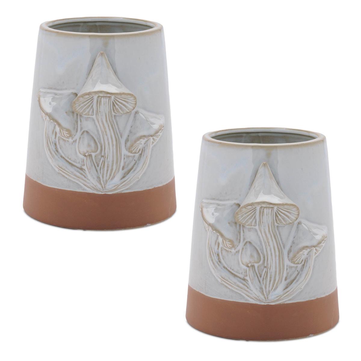 Tapered Porecelain Planter with Mushrooms